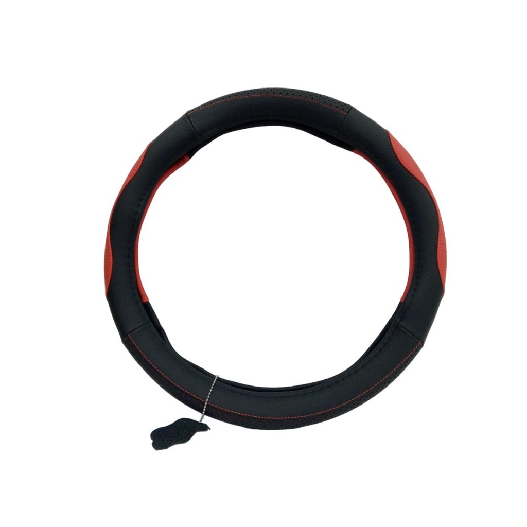 FORRO DE VOLANTE ESPECIAL CUERO NEGRO CON ROJO
