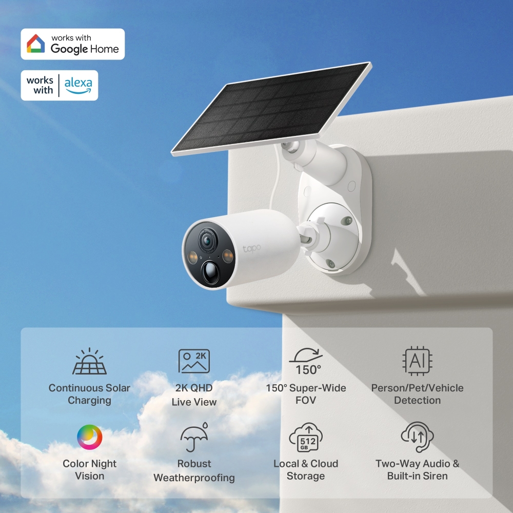 Link-Kit SolarCam C402, cámara de batería para exteriores con base de panel solar, inalámbrica, 1080P.