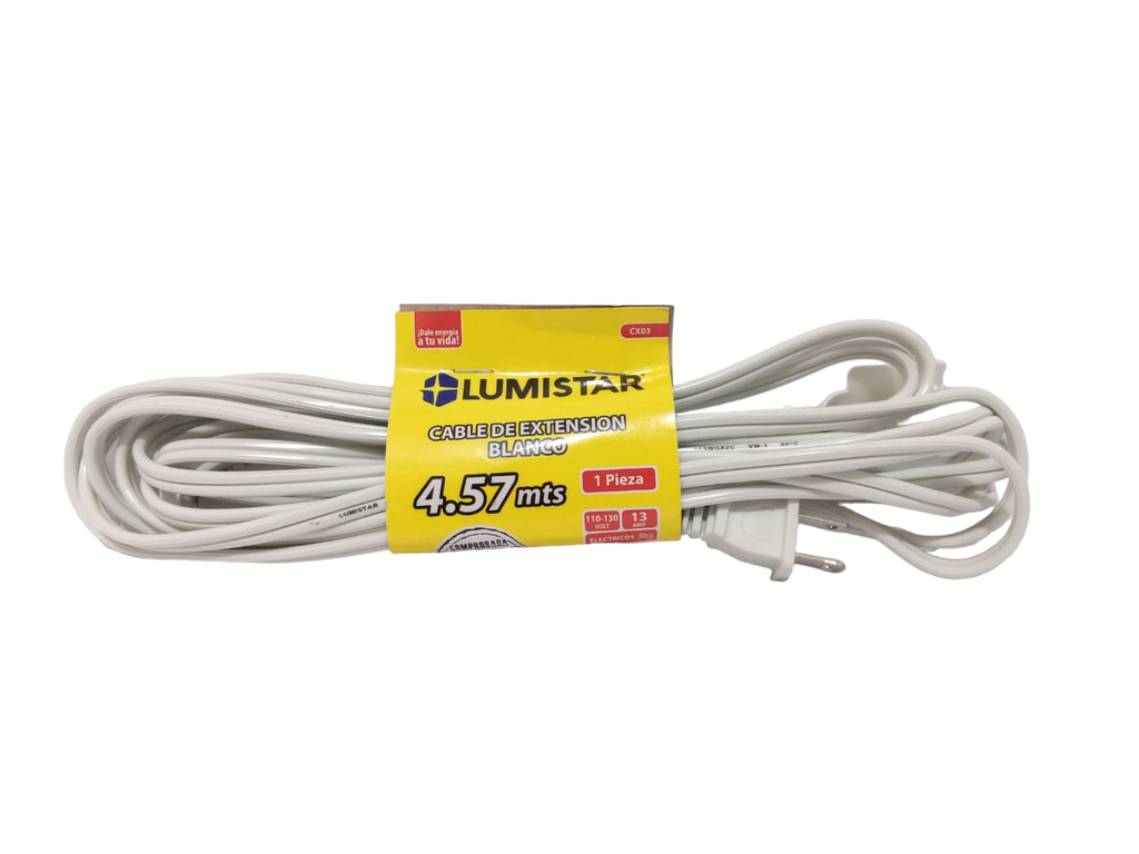 LUMISTAR CABLE DE EXTENSION BLANCO 4,57 MTS, 3 TOMAS 110-130V 13AMP