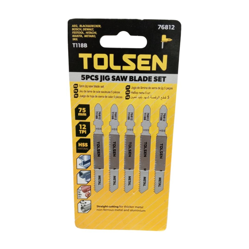 5PCS HOJA SIERRA CALADORA T118A HSS 21TPI 75mm MET NO FERROSO-ALUM