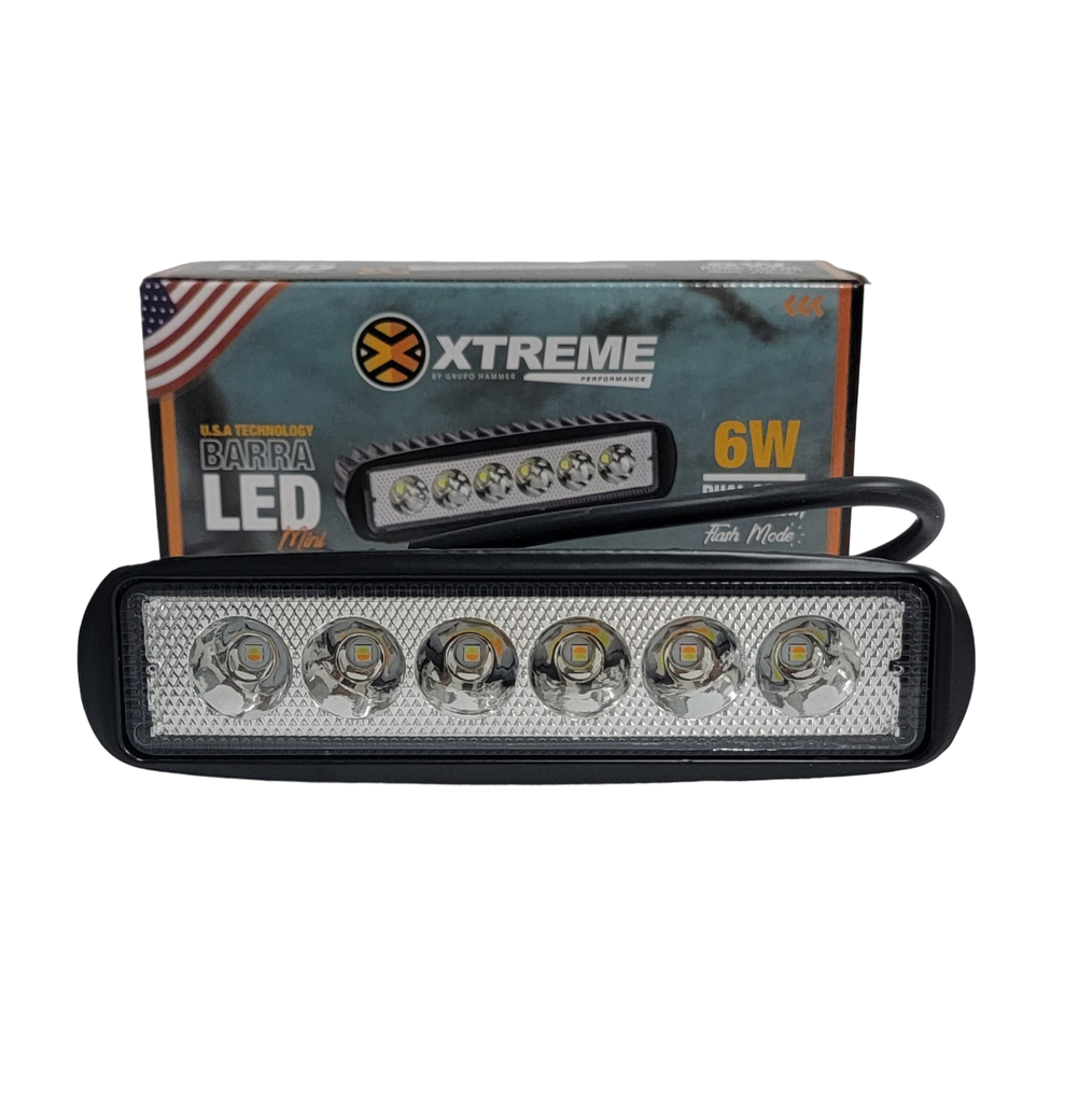 [FA0137] MINI BARRA LED 6,5´´ 6W 10-30V 6LED BLANCO/AMBAR C/FLASH (E)