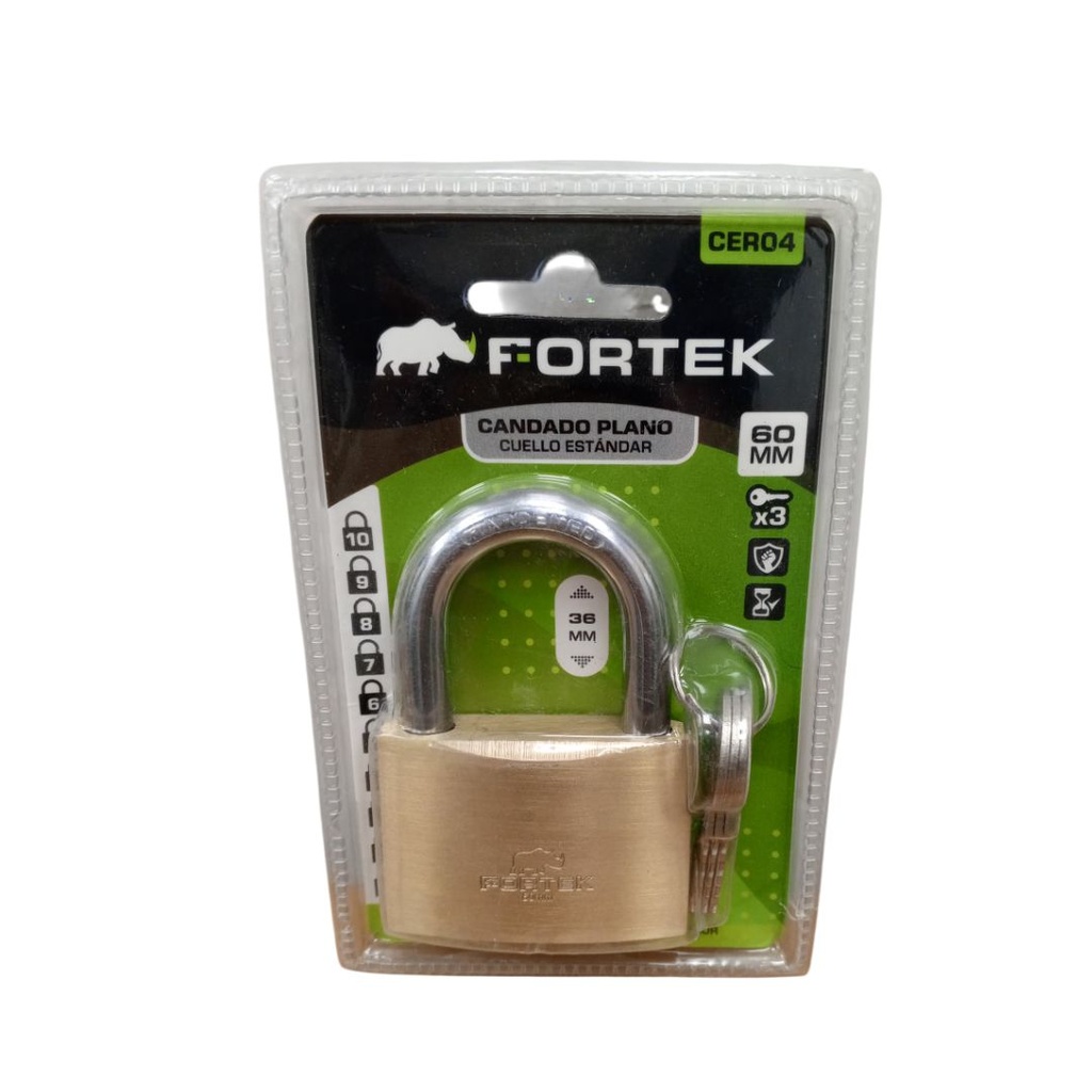 FORTEK CANDADO PLANO DE BRONCE CUELLO ESTANDAR 60MM BLISTER