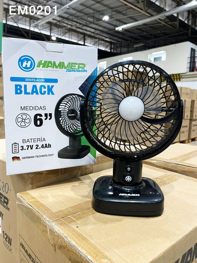  VENTILADOR RECARGABLE BLACK / BATERIAS DE LITIO 2X1200MA / DURACIÓN 7HRS VELOCIDAD MINIMA 3HRS VELOCIDAD MAXIMA / LUZ INCLUIDA 3W