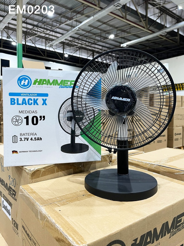 VENTILADOR RECARGABLE BLACK X / BATERIA DE LITIO 4500MAH / 10" / PARA MESA / DURACIÓN 7HRS VELOCIDAD MINIMA 3HRS VELOCIDAD MAXIMA / LUZ INCLUIDA