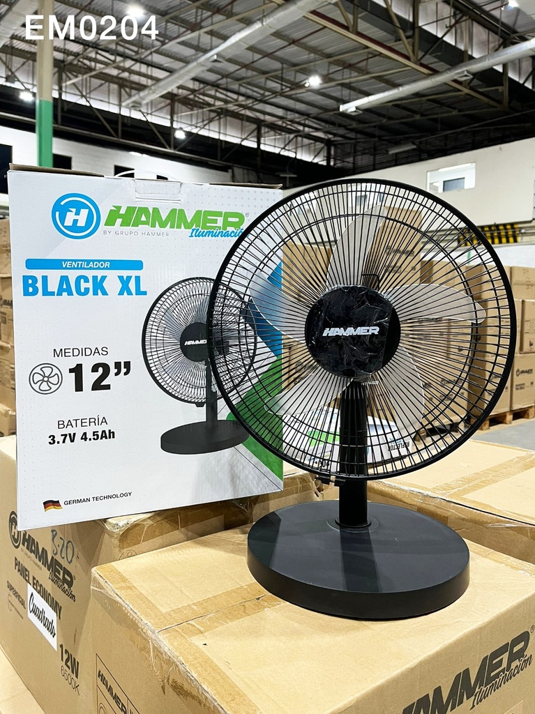  VENTILADOR RECARGABLE BLACK XL / BATERIA DE LITIO 4500MAH / 12" / PARA MESA / DURACIÓN 7HRS VELOCIDAD MINIMA 3HRS VELOCIDAD MAXIMA / LUZ INCLUIDA