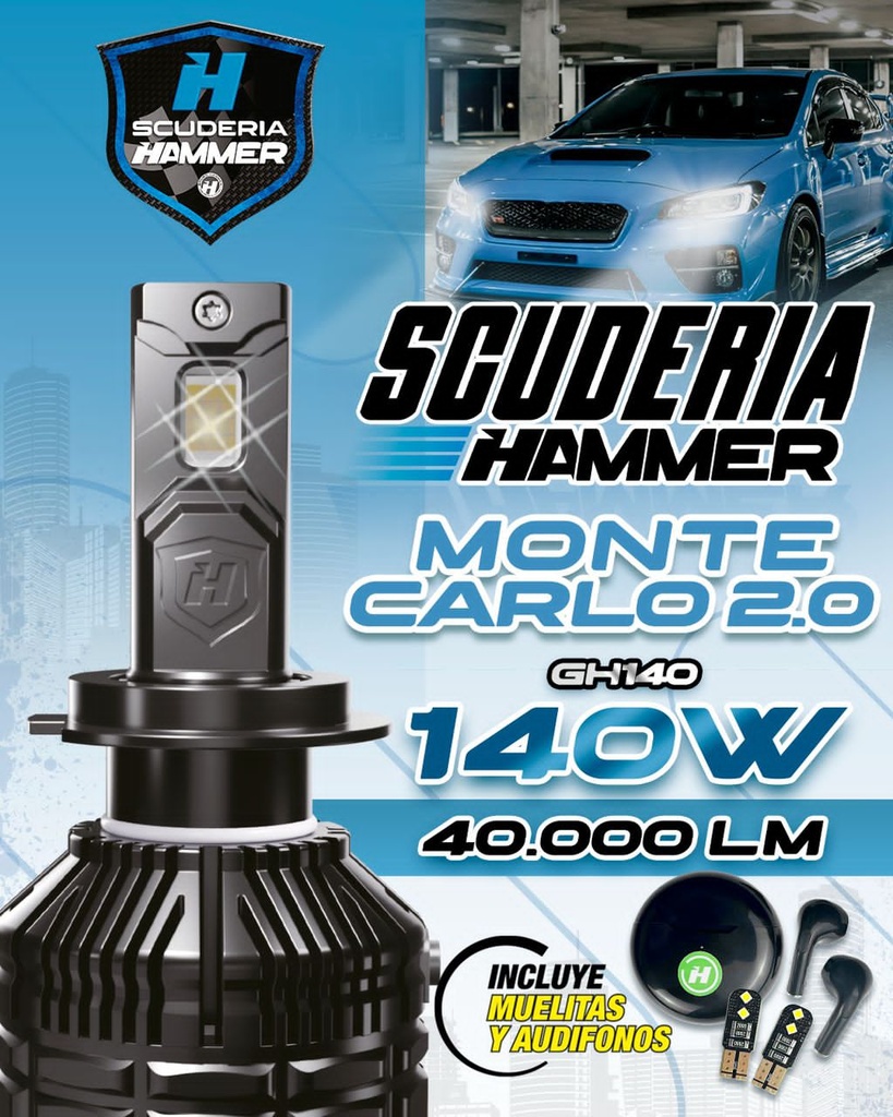 LUCES LED MONTE CARLO 2.0 SCUDERIA GH140 40.000LM 140W H11 6500K