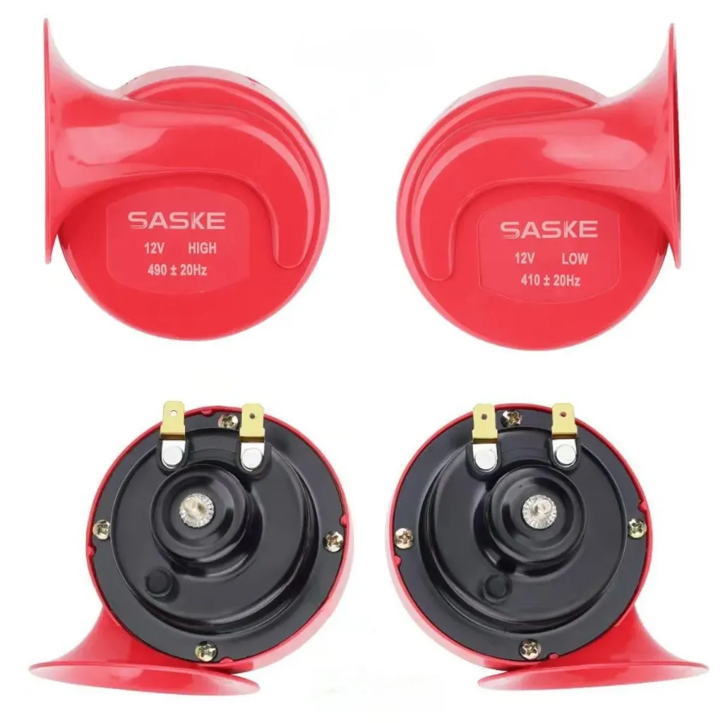 [JN-1402B] JUEGO DE CLAXON TIPO CARACOL 12V (490/410Hz) Rojo SASKE