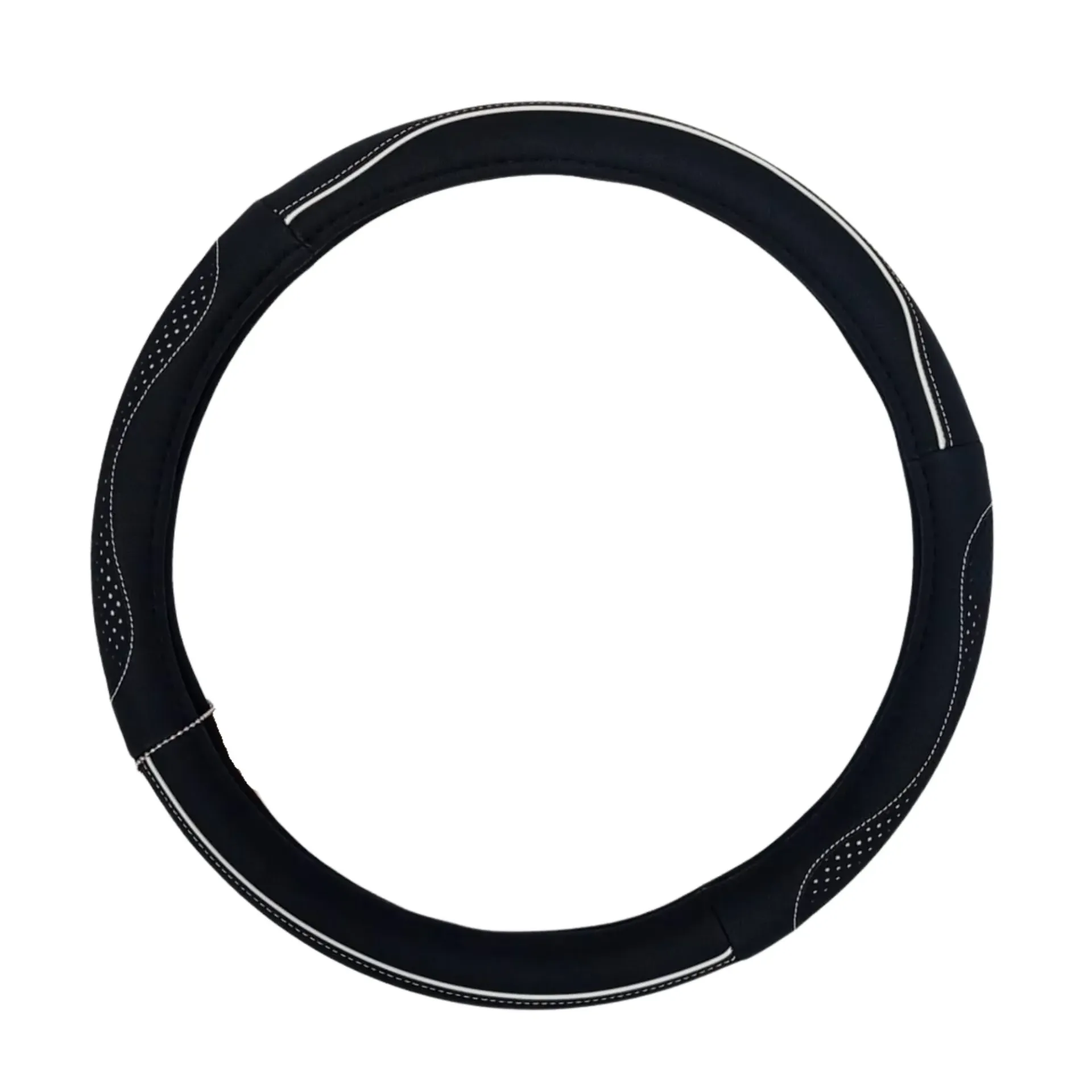 [FVS0206] FORRO DE VOLANTE CUERO NEGRO CON BLANCO