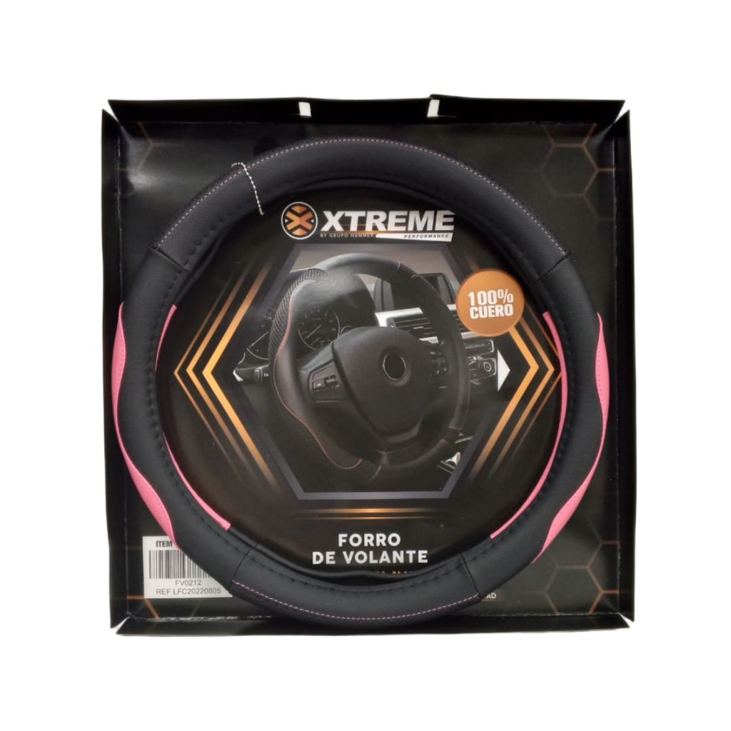FORRO DE VOLANTE ESPECIAL CUERO NEGRO CON ROSADO