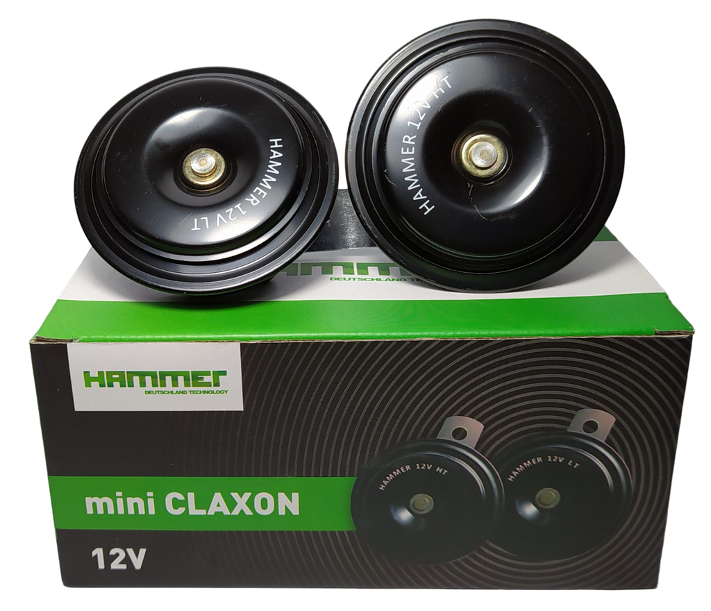 JUEGO DE CORNETA CLAXON NEGRO MINI 12V (HAMMER)