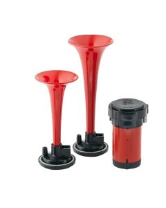 JUEGO DE CLAXON AIRE TIPO TROMPETA ROJO 2 UN + MODULO 24V