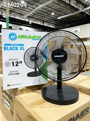 [EM0204]  VENTILADOR RECARGABLE BLACK XL / BATERIA DE LITIO 4500MAH / 12" / PARA MESA / DURACIÓN 7HRS VELOCIDAD MINIMA 3HRS VELOCIDAD MAXIMA / LUZ INCLUIDA