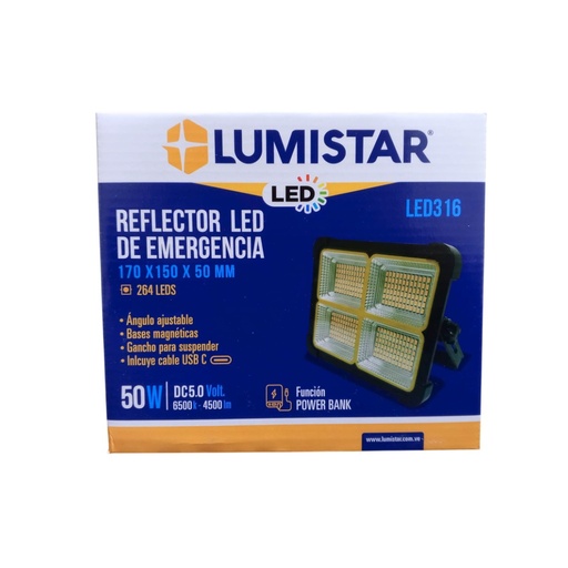 [LED316] LUMISTAR REFLECTOR LED DE EMERGENCIA 50W 5 VOLT 6500K