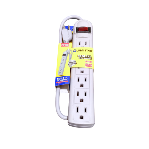 [RG02] LUMISTAR REGLETA 6 TOMAS. TIPO OVALADA. GRIS. 60CM 125V 15 AMP