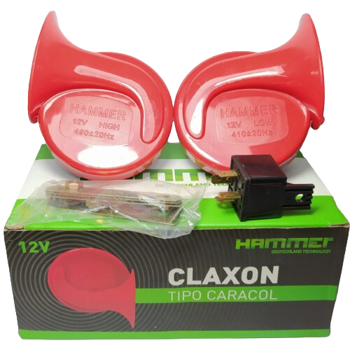 [HC0103] JUEGO DE CORNETA CLAXON TIPO CARACOL ROJO 12V (HAMMER)