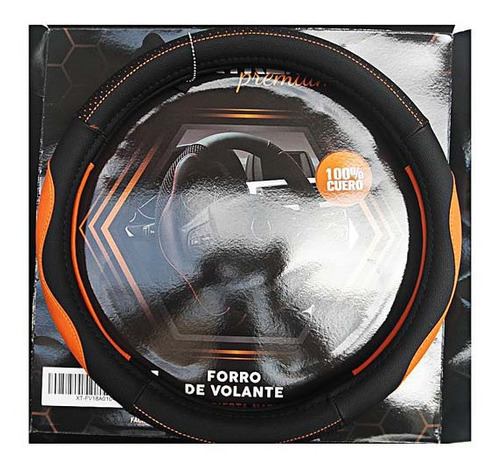 [FV0211] FORRO DE VOLANTE ESPECIAL CUERO NEGRO CON NARANJA