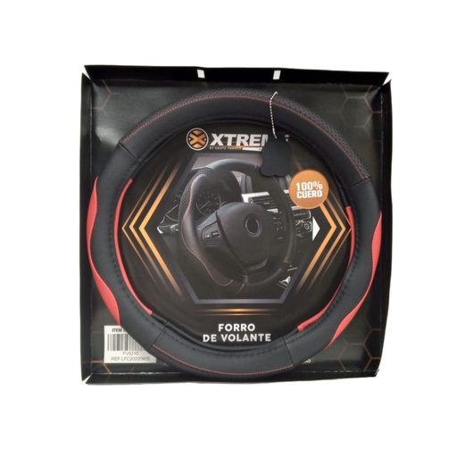 [FV0210] FORRO DE VOLANTE ESPECIAL CUERO NEGRO CON ROJO